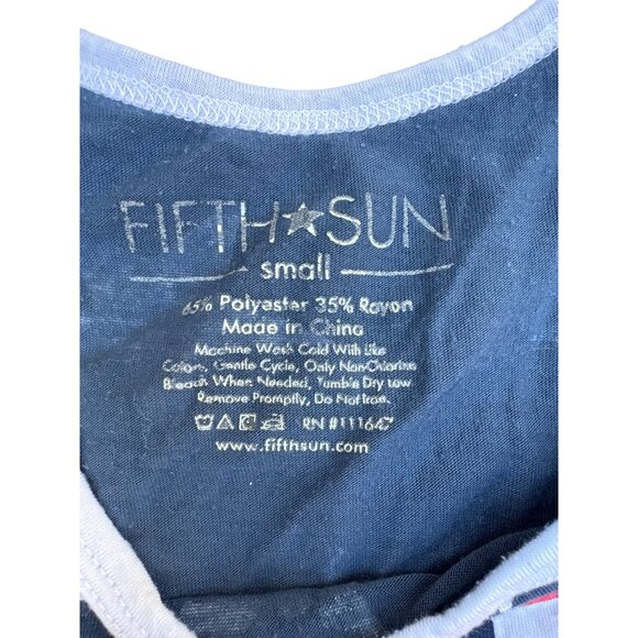 Fifth & Sun Navy Blue Star Print Tank Top With Striped Pocket Small Polyester Ra - Picture 4 of 6